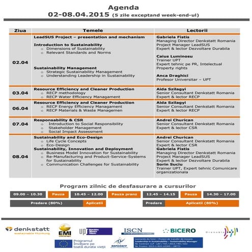 Agenda cursului din cadrul LeadSUS