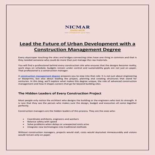 Lead the Future of Urban Development with a Construction Management ...