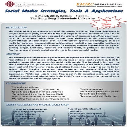 1 day Workshop on Social Media Strategies, Tools & Applications