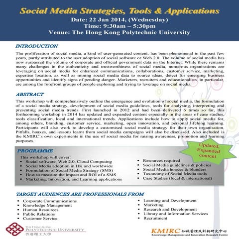 KMIRC Workshop on Social Media Strategies, Tools & Applications