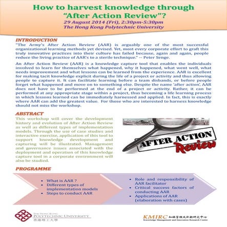 Workshop on “How to harvest knowledge through After Action Review”