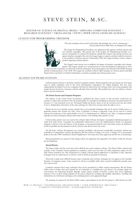 Leage For Programming Freedom. Against Software Patents. (1991)