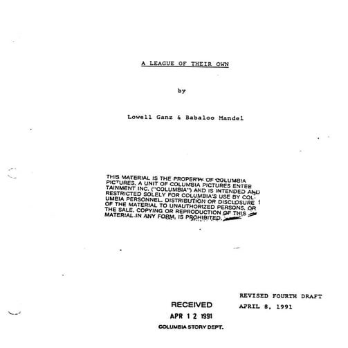 ליגה משלהן - תסריט מאת לוול גאנץ ובאבלו מנדל (למטרות חינוכיות בלבד)