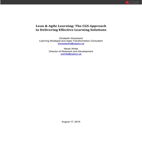 Lean and Agile Learning: The CGS Approach