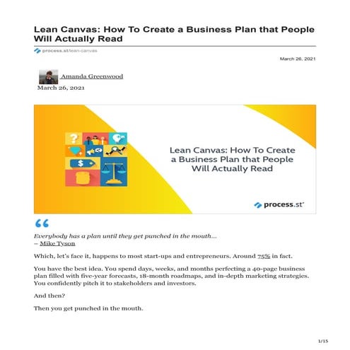 Lean Canvas: How To Create a Business Plan that People Will Actually Read 