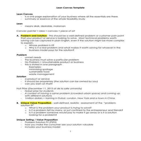 Lean Canvass Template aka Pitch Tactics