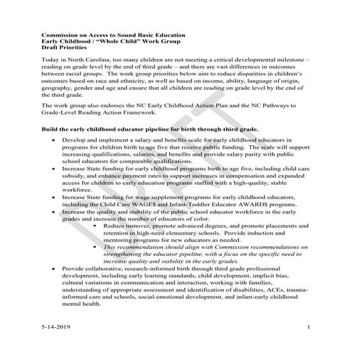 Leandro early childhood work group draft recommendations