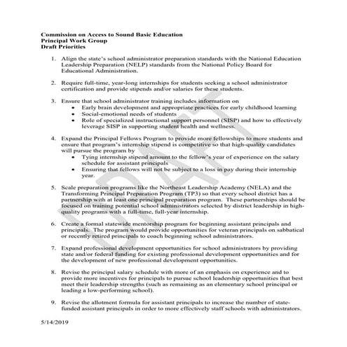 Leandro principals work group draft recommendations