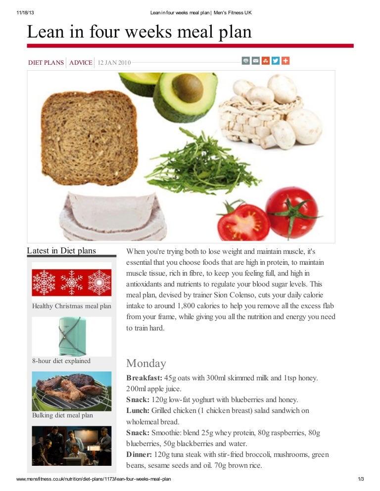 Lean in four weeks meal plan men's fitness uk