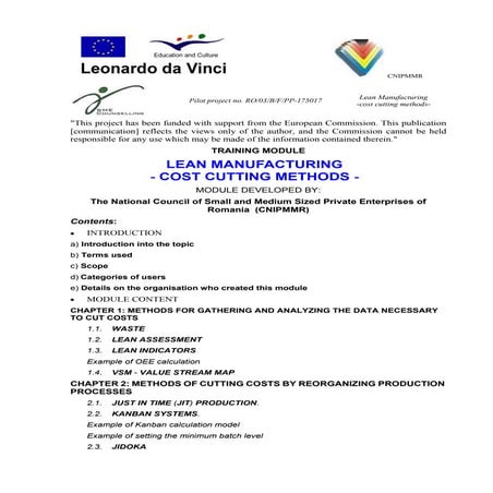 Lean Manufacturing   Cost Cutting Methods