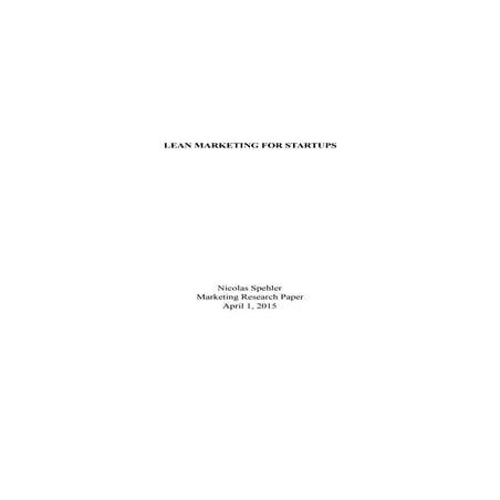 Lean Marketing for Startups — Nicolas Spehler