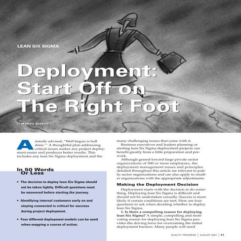 Lean Six Sigma Deployment   Robin Gates   Asq Quality Progress Article   Aug ...