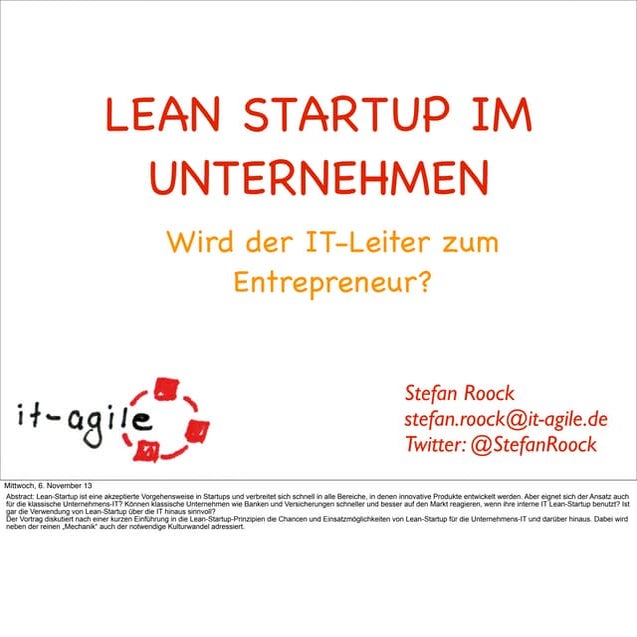 Lean Startup im Unternehmen - der IT-Leiter als Entrepreneur?