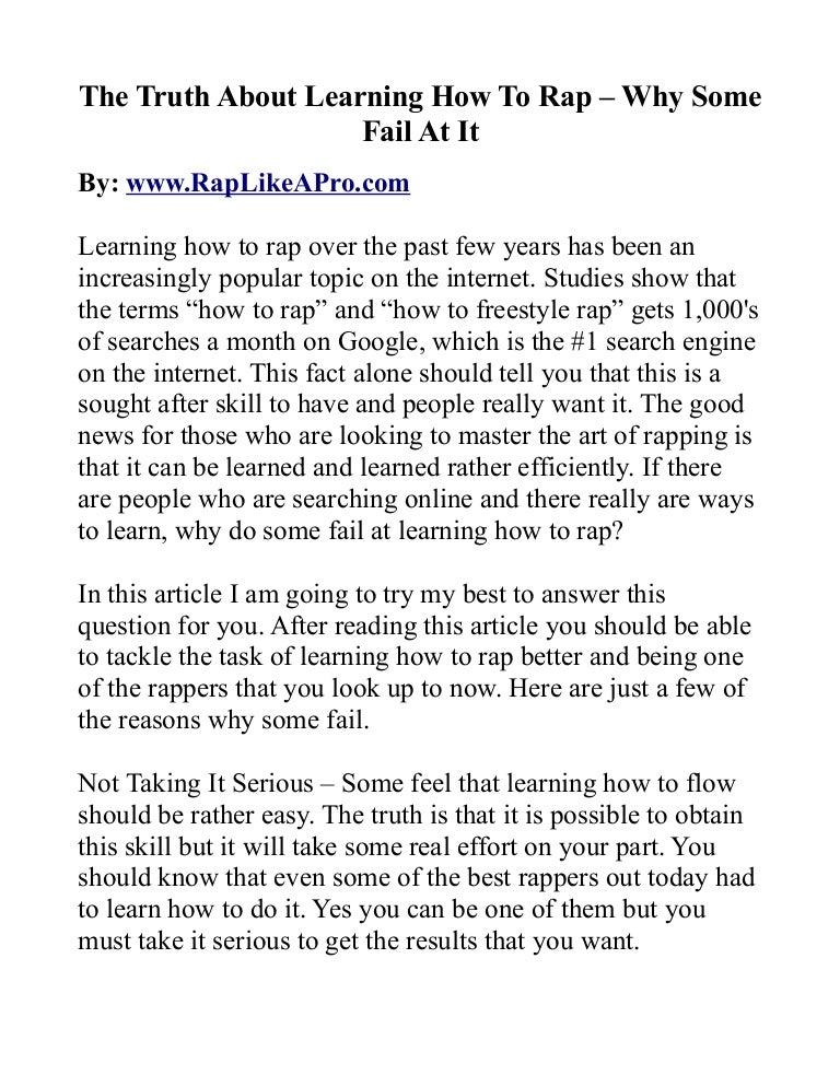 The Truth About Learning How To Rap Why Some Fail At It