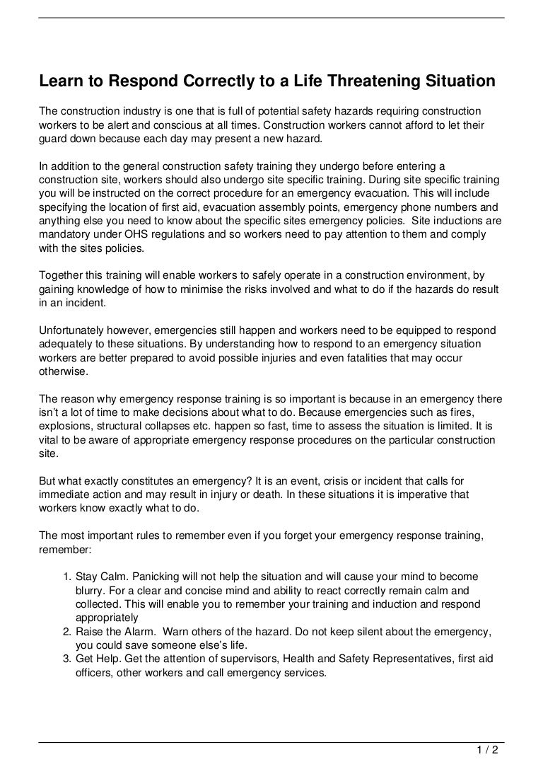 Learn to Respond Correctly to a Life Threatening Situation