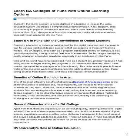 Learn BA Colleges of Pune with Online Learning Options