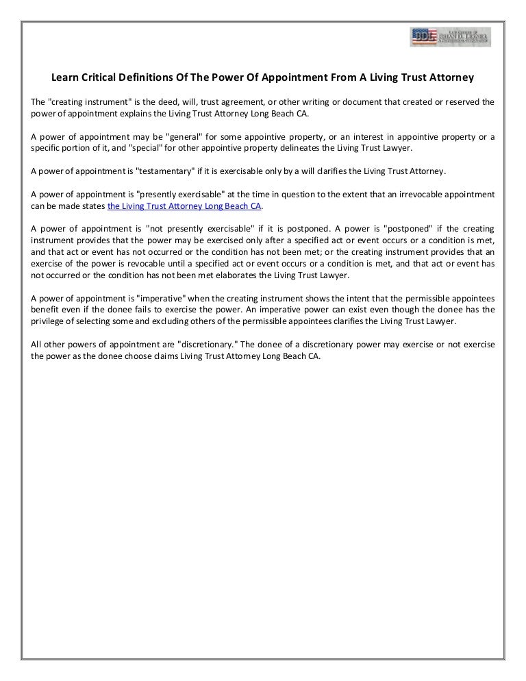 Learn Critical Definitions Of The Power Of Appointment From A Living
