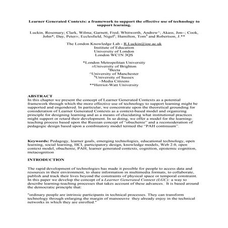 Learner Generated Contexts