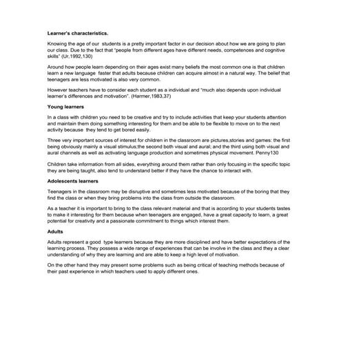 Learner's characteristics