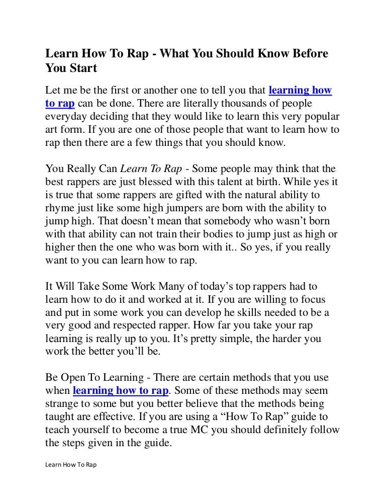 Learn How To Rap What You Should Know Before You Start