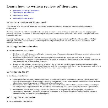 Learn how to write a review of literature.