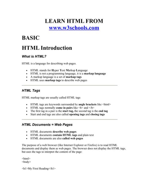 Learn html Basics | PPTX | Web Design and HTML | Internet