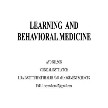 LEARNING AND BEHAVIORAL MEDICINE  IN PSYCHOLOGY