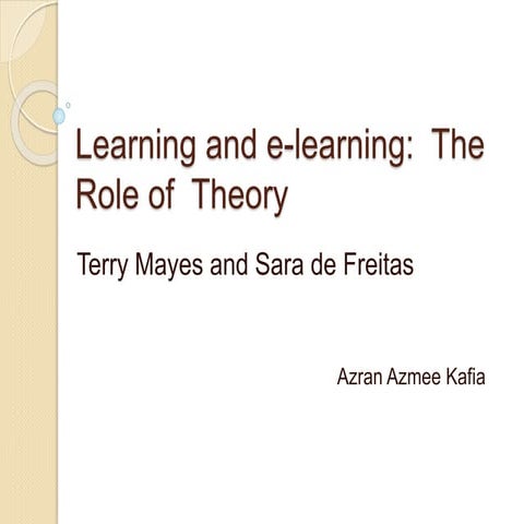 Learning and e learning: The Role of Theory