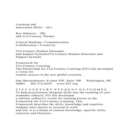 Learning and Innovation Skills – 4CsKey Subjects – 3Rs.docx