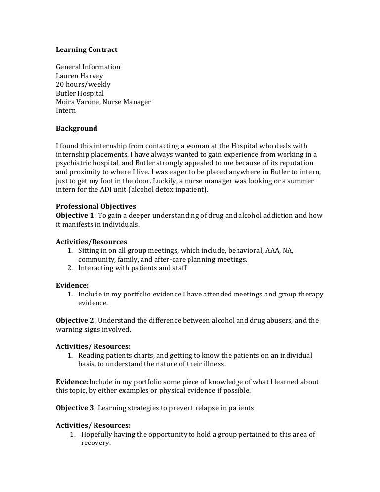 Sample learning contract for college students picture