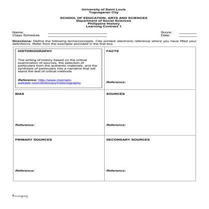 Learning Contract 1 in Philippine History