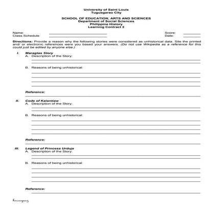 Learning Contract 2 in Philippine History