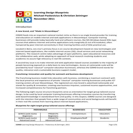 Learning design blueprints COMO courses for 8 target groups