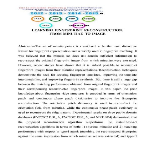  LEARNING FINGERPRINT RECONSTRUCTION: FROM MINUTIAE TO IMAGE