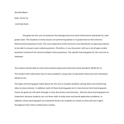 Learning goal ricardo myers