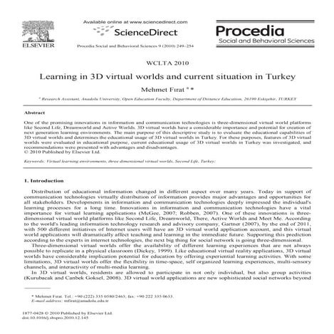Learning in 3D Virtual Worlds