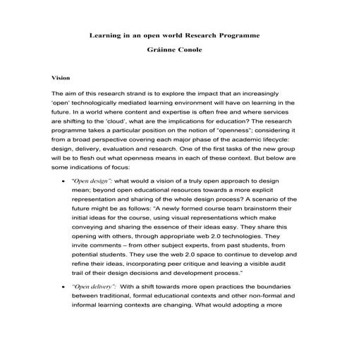 Learning In An Open World Vision Statement 25 Nov