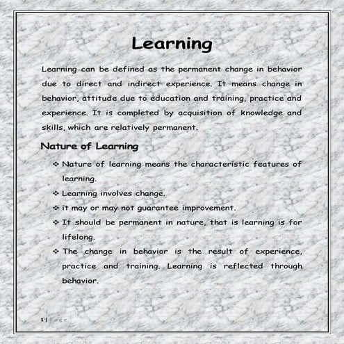Notes on Learning in Organisation behavior (Notes for BBA/B.com Students)