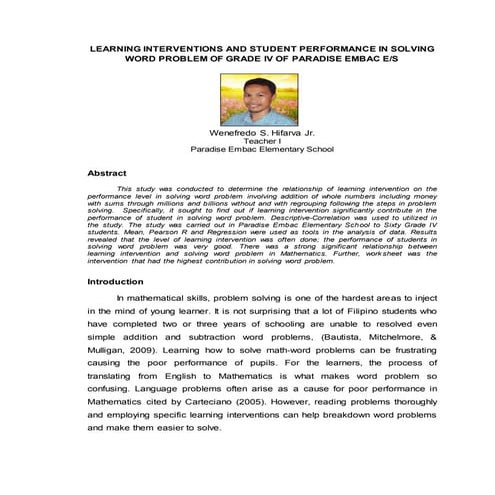 Learning Intervention and Student Performance in Solving Word Problem