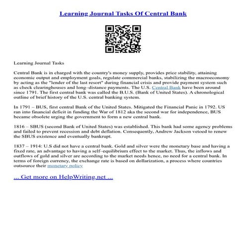 Learning Journal Tasks Of Central Bank
