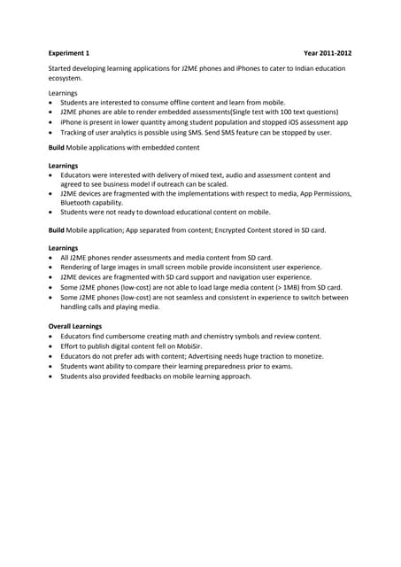 Experiments around Mobile Learning