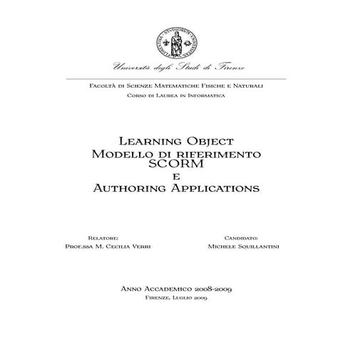 LEARNING OBJECT MODELLO DI RIFERIMENTO SCORM E AUTHORING APPLICATIONS