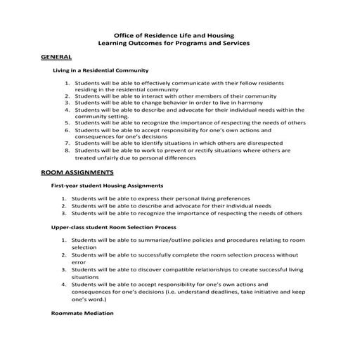 Using Learning Outcomes in Residential Life | DOCX
