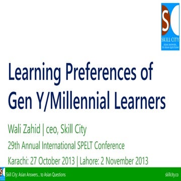Learning Preferences of Gen Y / Millennial Learners | SPELT | Wali Zahid