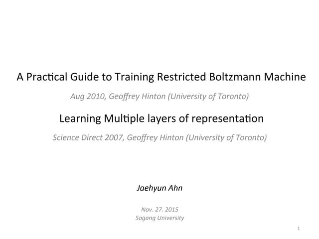 Learning RBM(Restricted Boltzmann Machine in Practice)