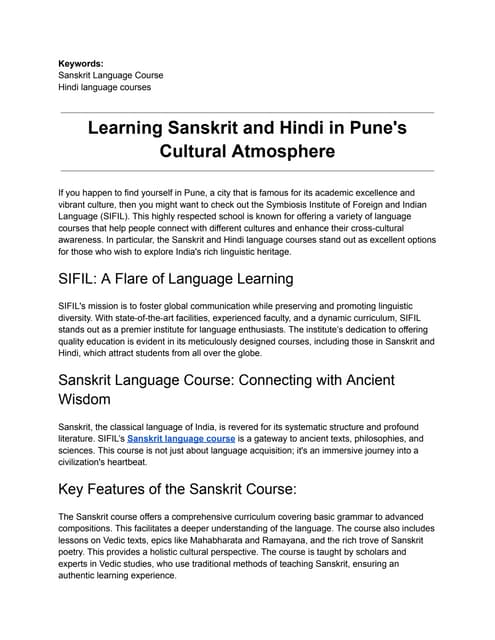 Harmonizing Heritage with Modernity - Sanskrit Language Course | PDF