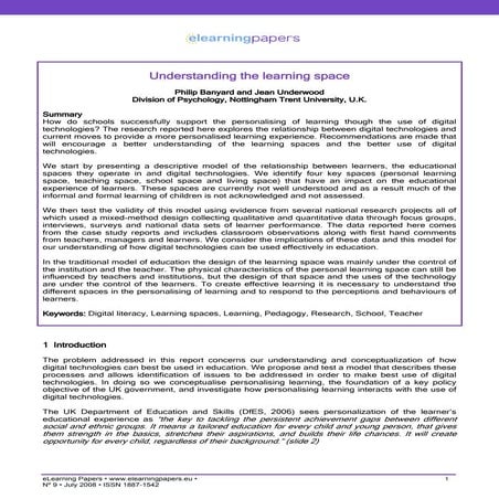 Understanding the learning space