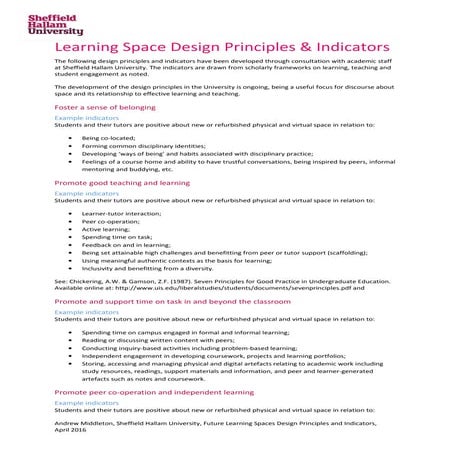 Learning Space Design Principles & Indicators