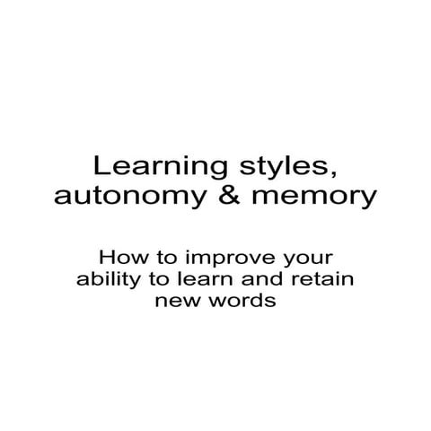 Learning Styles, Autonomy & Memory Booklet For Parents & Pupils