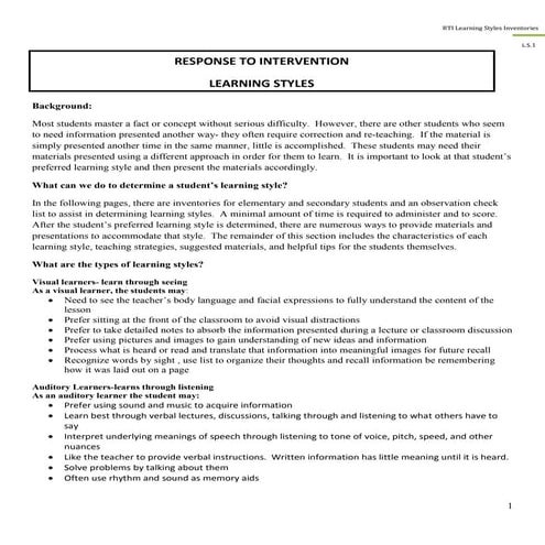 Learning styles inventory revised